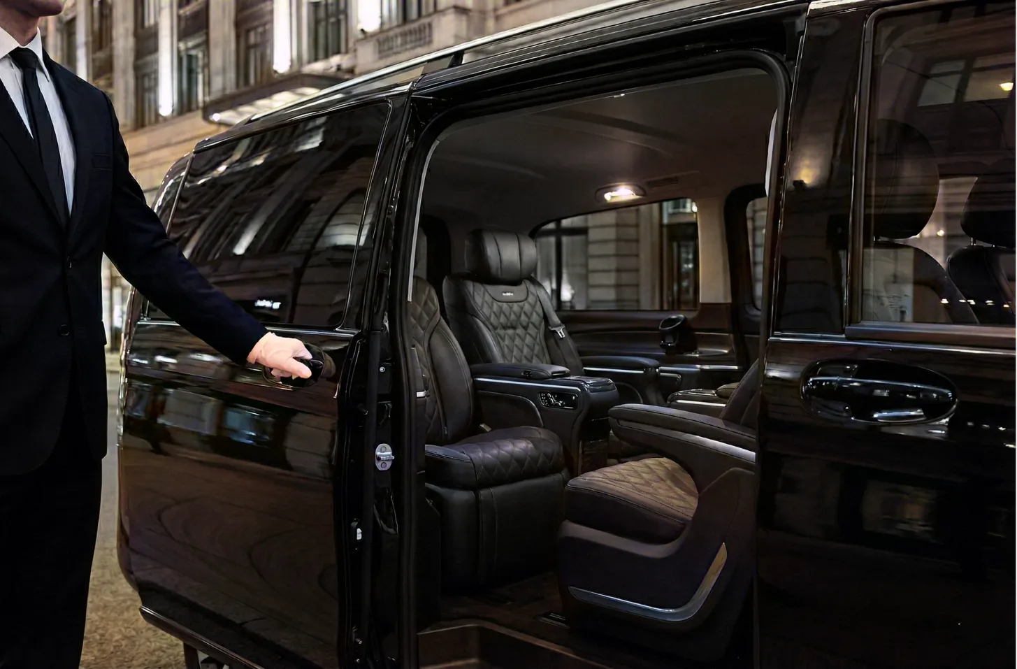 Chauffeur opening luxury vehicle for VIP transport